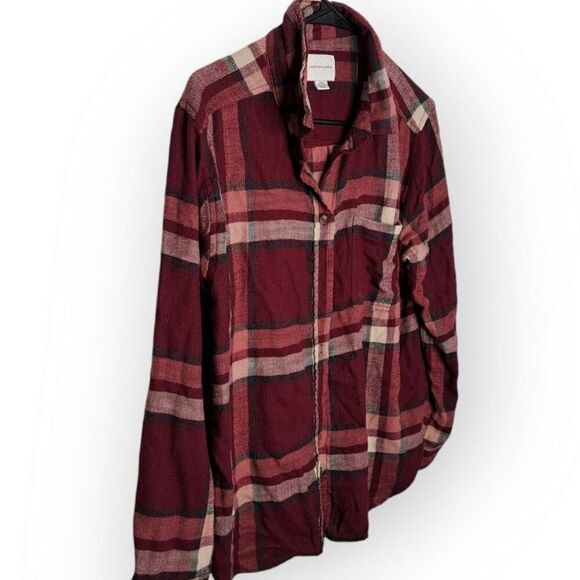 American Eagle Women's Plaid Button Down Flannel with Chest Pocket Red size Smal - Picture 2 of 6